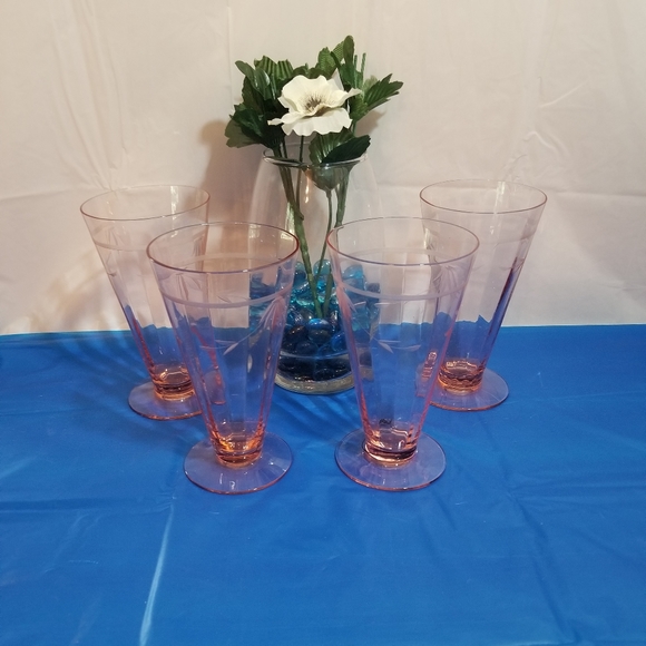 Other - Pink Depression glass etched glasses